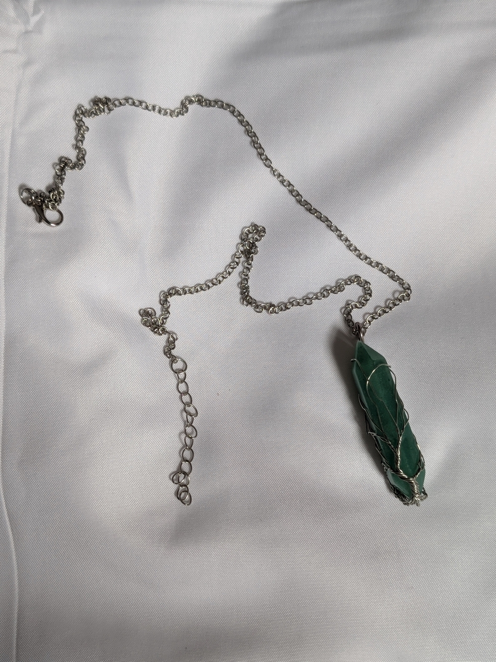 Green Crystal Tree of Life Wire Wrapped Pendant Necklace